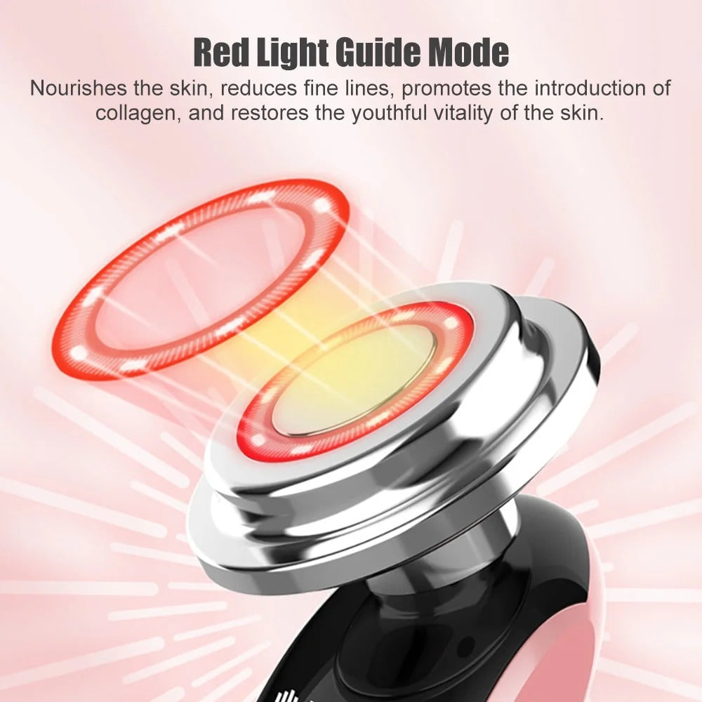 Anti‑aging device in red light guide mode, designed to support skin rejuvenation, boost collagen, and reduce fine lines for firmer, radiant skin.