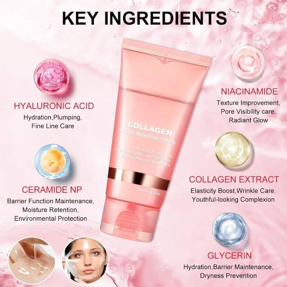 Key ingredients in night‑wearing Medicube tube, formulated to hydrate, repair, and nourish skin overnight for a refreshed complexion.