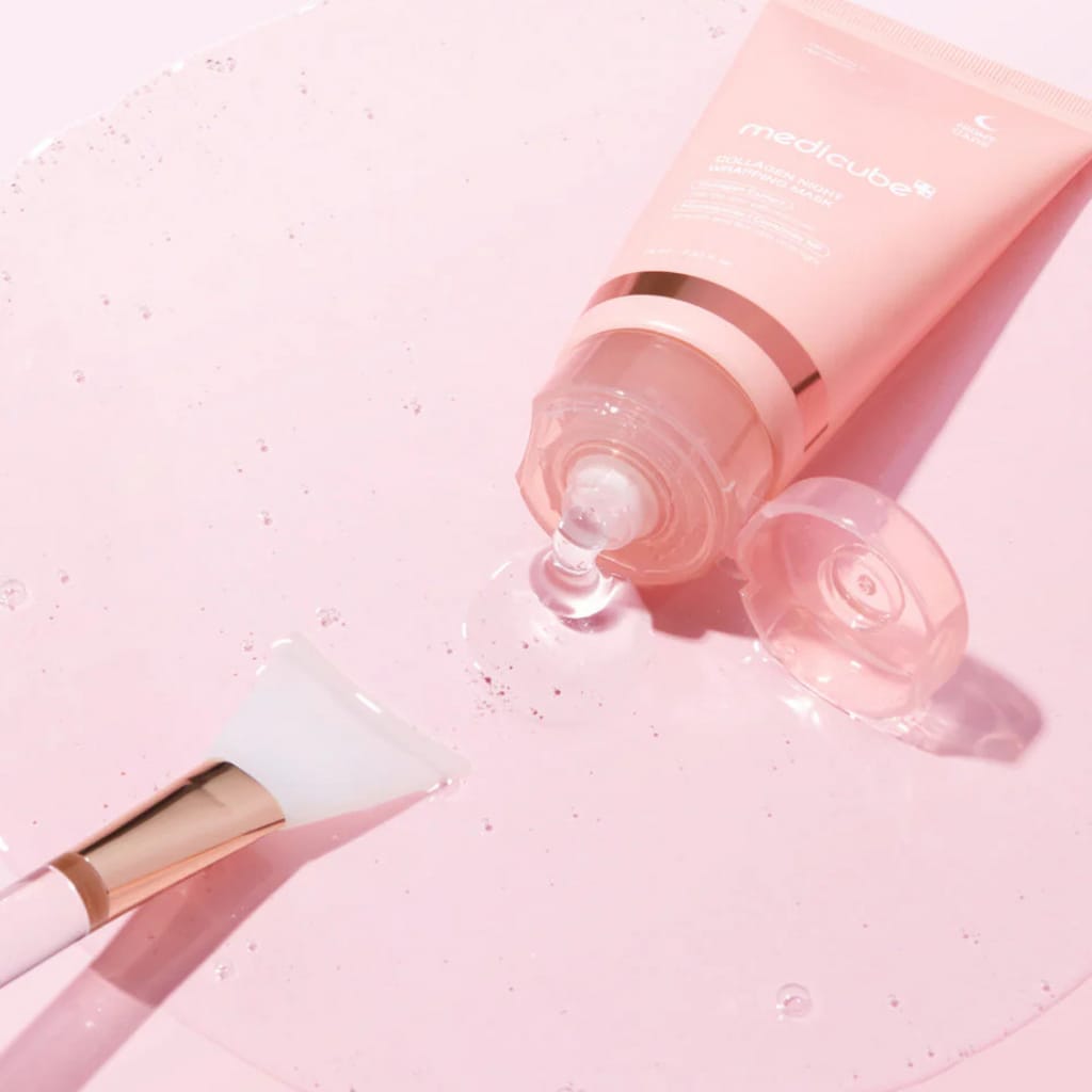 Pink Medicube skincare product designed to boost hydration, improve elasticity, and enhance skin glow with advanced Korean beauty technology.