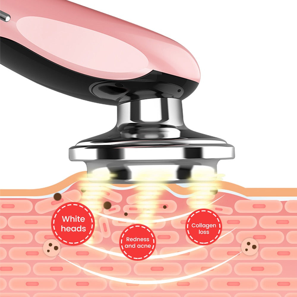 Skincare device showing positive effects on skin, improving texture, hydration, and overall radiance.