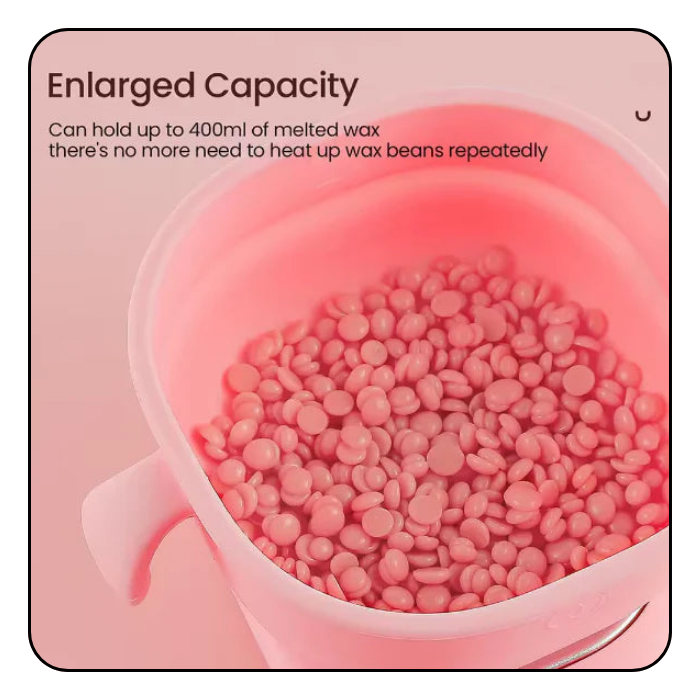 Silicone wax heater designed to melt up to 400ml of wax beans in a single use, offering efficient and rapid hair removal.