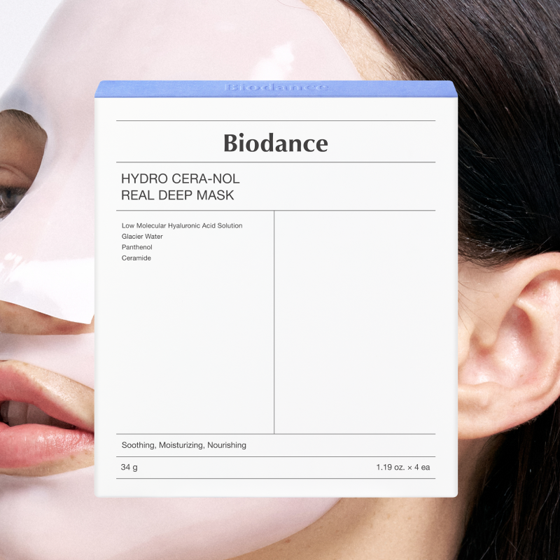 Biodence hydra serum applied sheet mask worn on face to deeply hydrate, soothe skin, and boost moisture for a refreshed look.