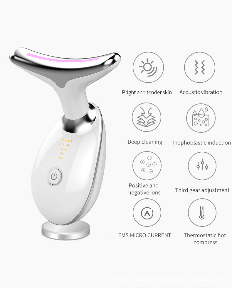 Elegant EMS face and neck lifter with a user-friendly design, boosting skin elasticity, reducing wrinkles, and promoting smoother, firmer skin through advanced electrical stimulation.