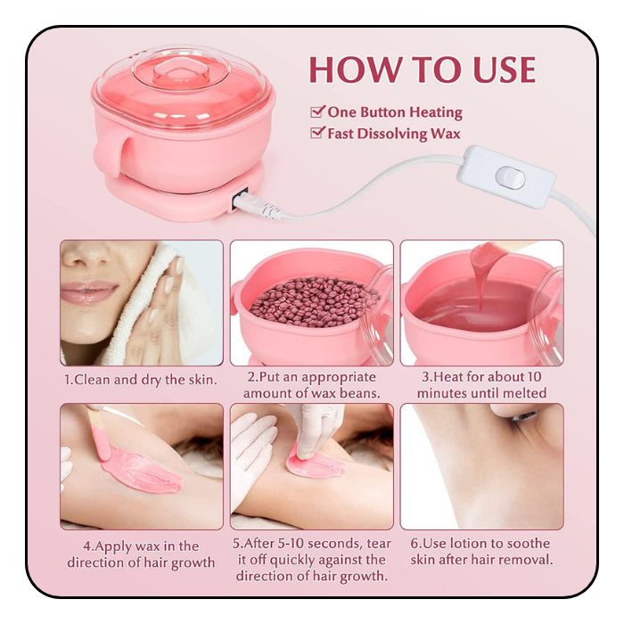 Step-by-step guide on how to operate the silicone wax heater and safely use melted wax for smooth, effective hair removal.