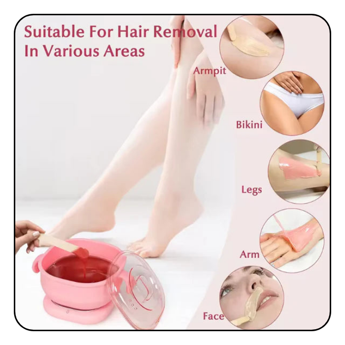 Using a wax heater on different body parts, including legs, arms, and face, for targeted and smooth hair removal.
