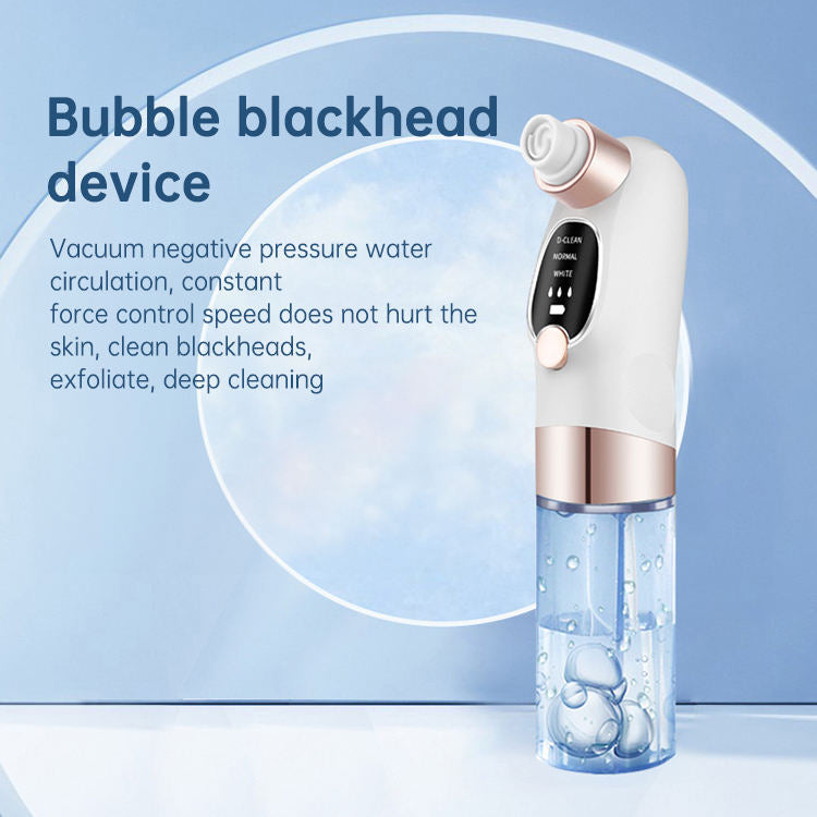 blackhead device: vacuum water circulation, deep cleans pores, exfoliates, removes blackheads, and smooths skin