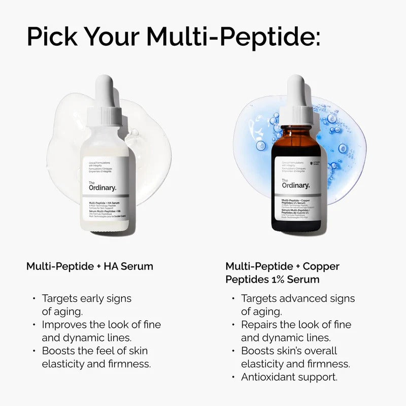 Comparison of Multi Peptide + HA vs Multi Peptide + Copper Peptide: hydration, skin repair, anti-aging, and rejuvenation benefits