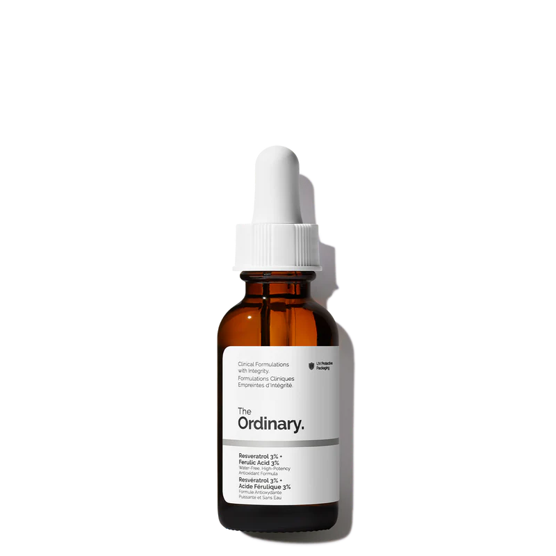 Resveratrol 3% + Ferulic Acid 3% 30ml: brightens skin, protects from environmental stressors, and supports healthy glow