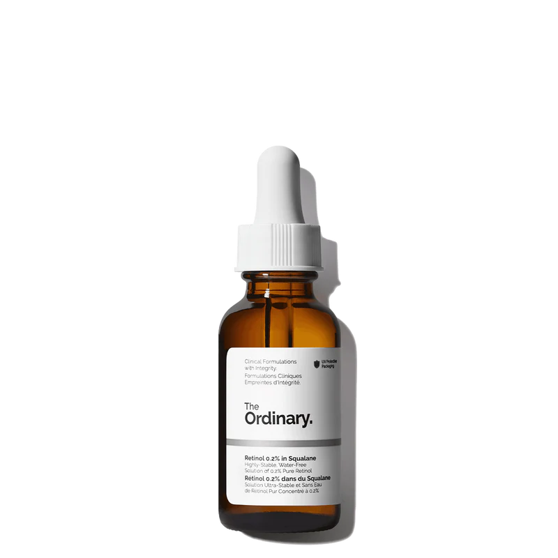 Retinol 0.2% in Squalane 30ml: reduces fine lines, smooths skin texture, boosts cell turnover, and improves skin radiance