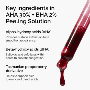 The Ordinary Peeling Solution: AHA 30% + BHA 2% with Tasmanian pepperberry for exfoliation, smoother skin, and clear pores