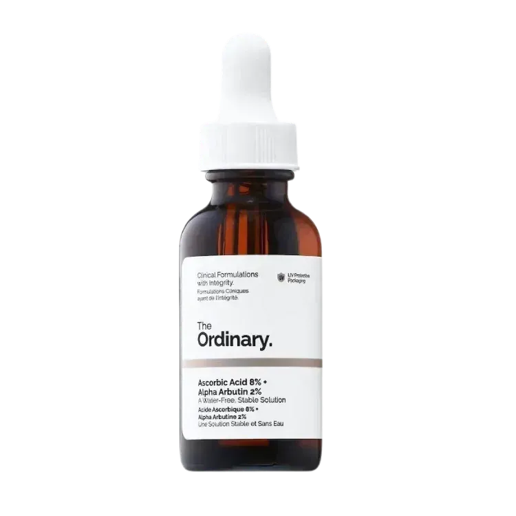 The Ordinary Ascorbic Acid 8% + Alpha Arbutin Solution: brightens skin, reduces dark spots, evens tone, and hydrates